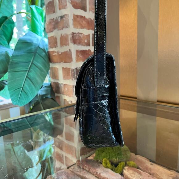 PRADA Black Vintage Croc Leather Shoulder Bag DIA298 - Picture 4 of 9